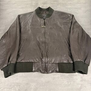Vintage Tannery West Leather Bomber Jacket Mens M Brown Full Zip Pebbled Biker